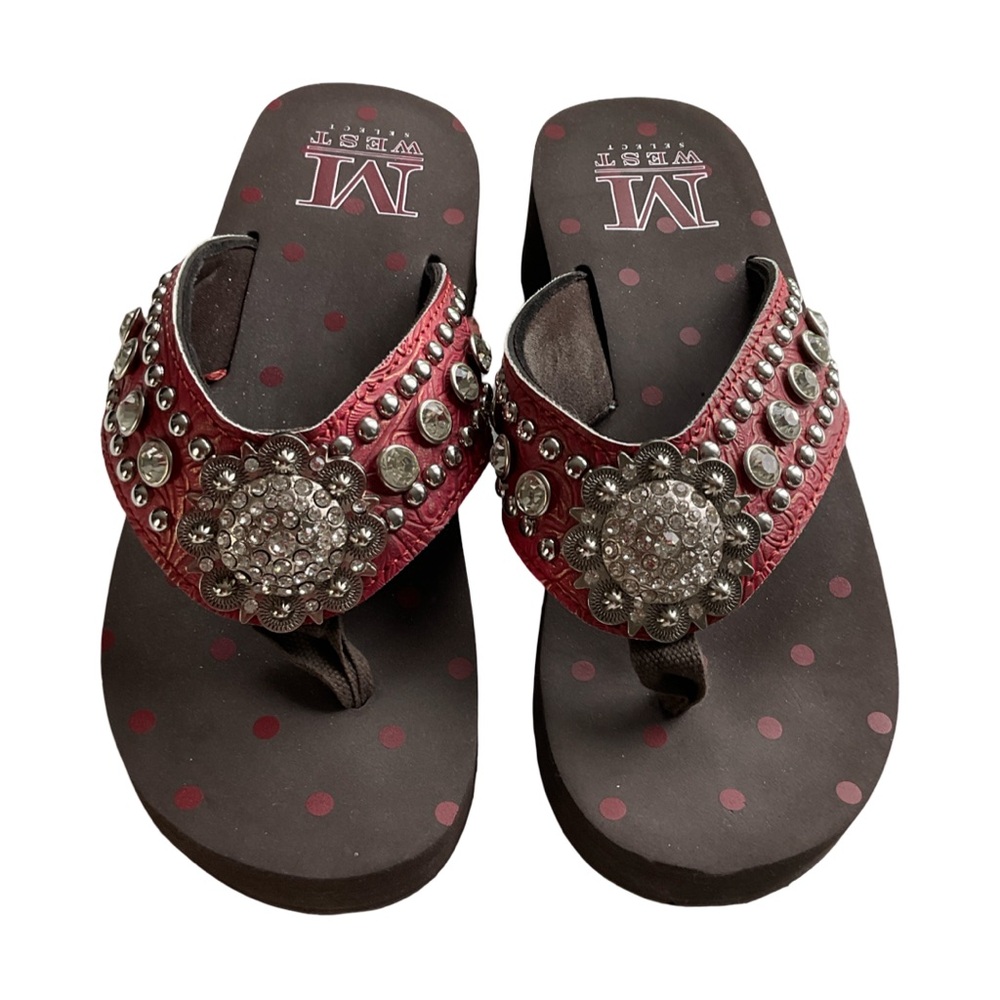 Montana West Aztec Rhinestone Western Flip Flop Wedge Sandal Size 7